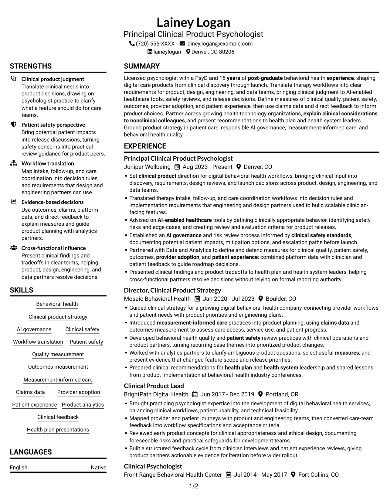 Resume example — page 1