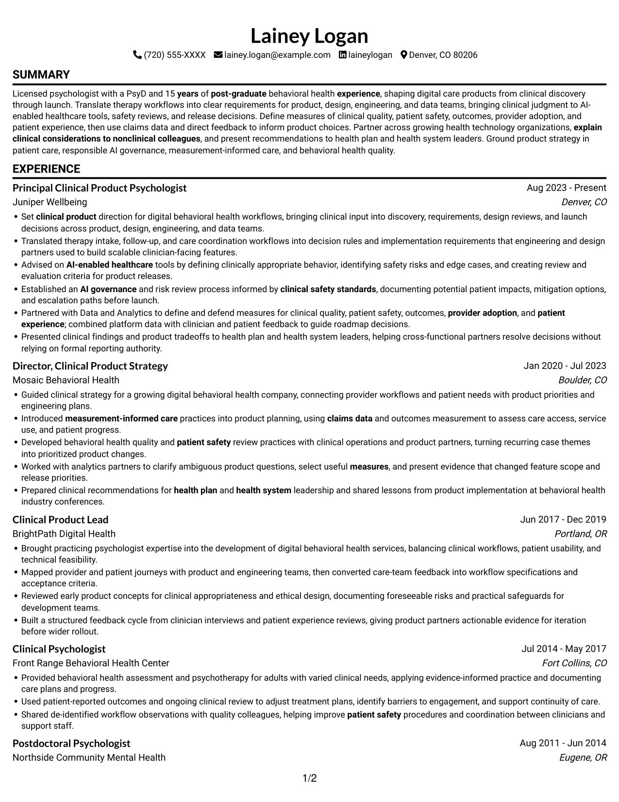 Resume example — page 1