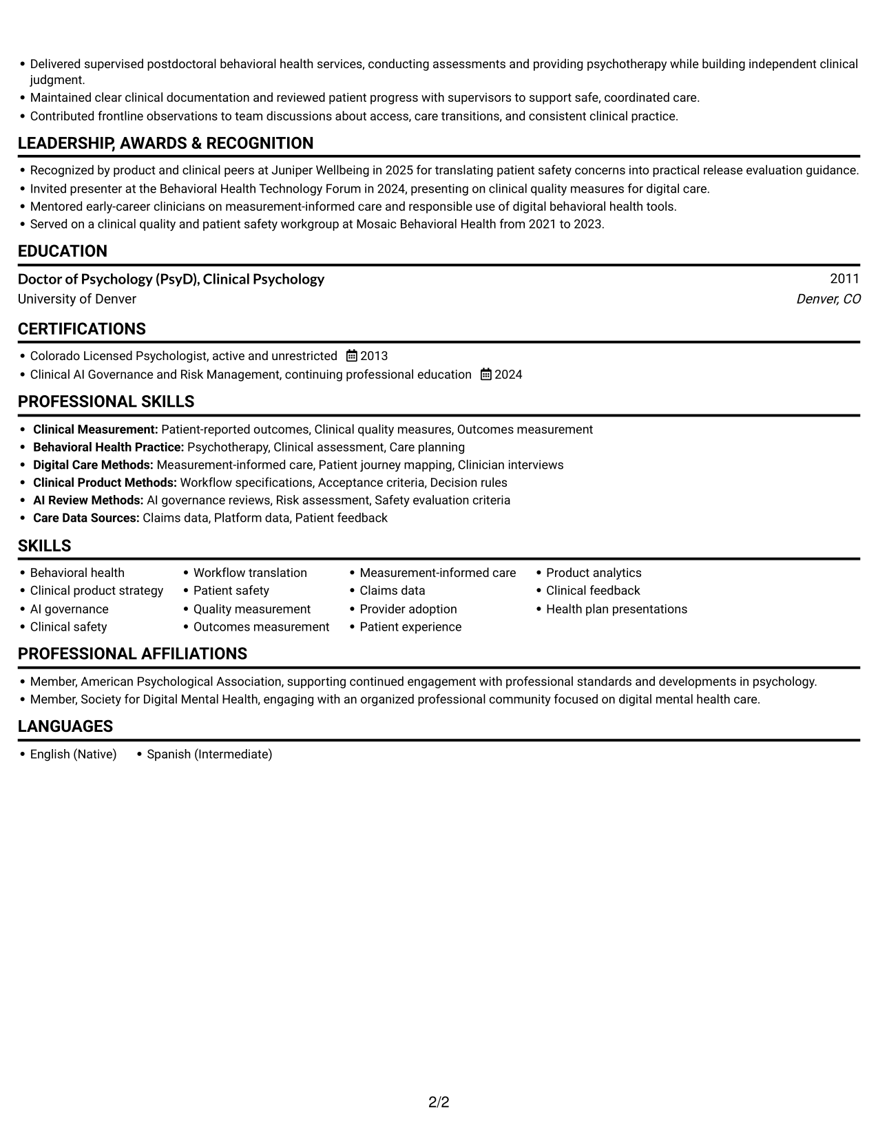 Resume example — page 2