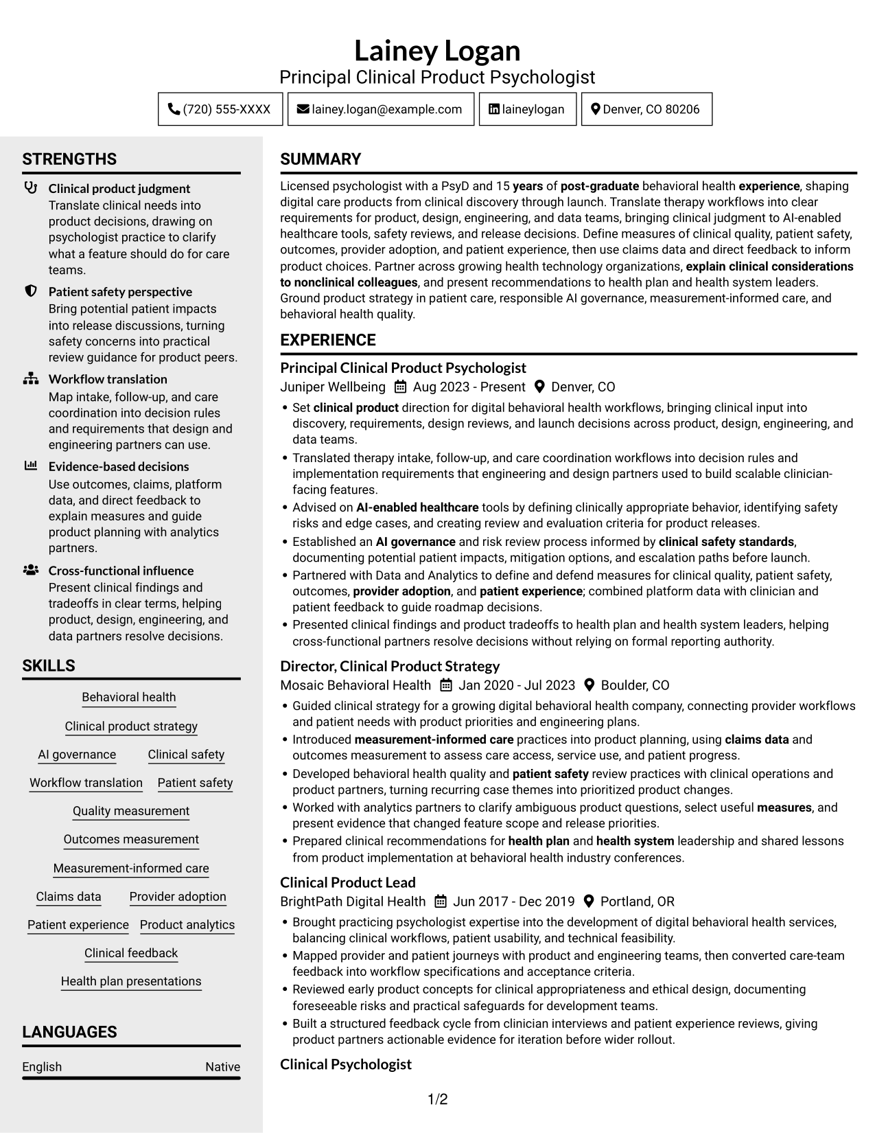 Resume example — page 1