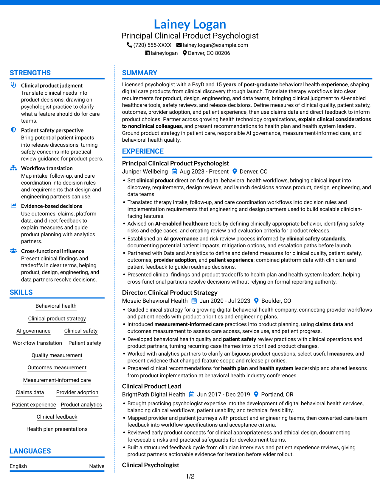 Resume example — page 1