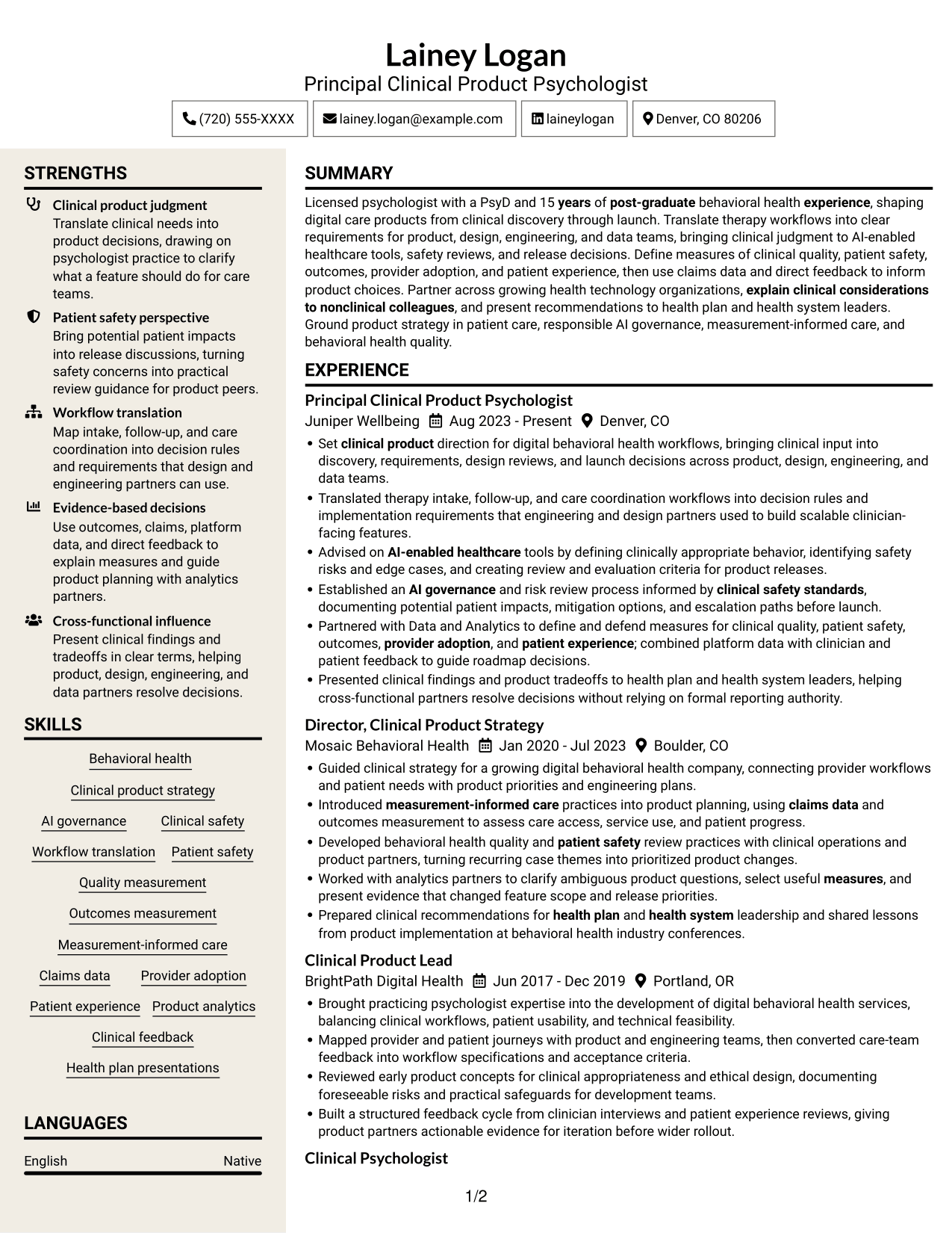 Resume example — page 1