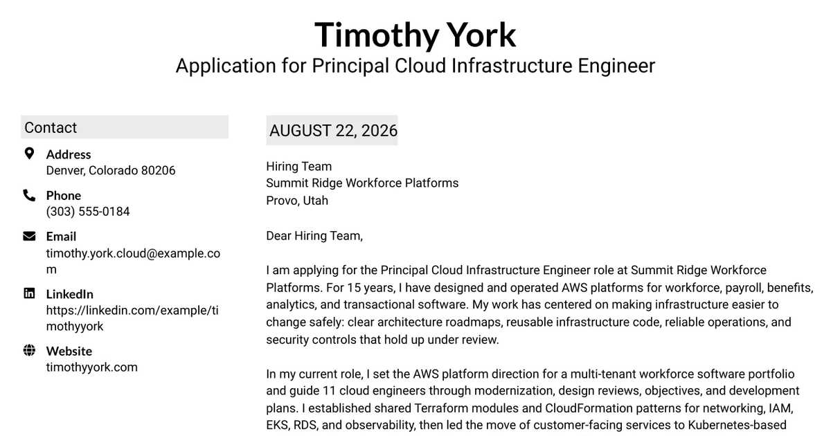 30+ Principal Cloud Infrastructure Engineer Cover Letter Templates with Example 2026