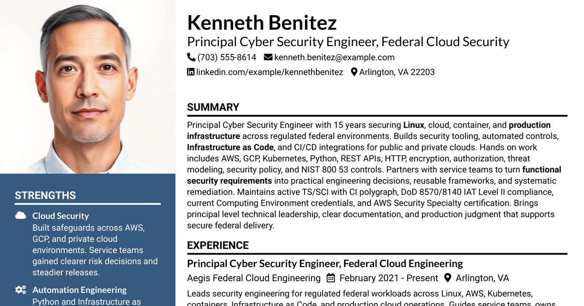 7 Principal Cyber Security Engineer US Federal Resume Templates with Example