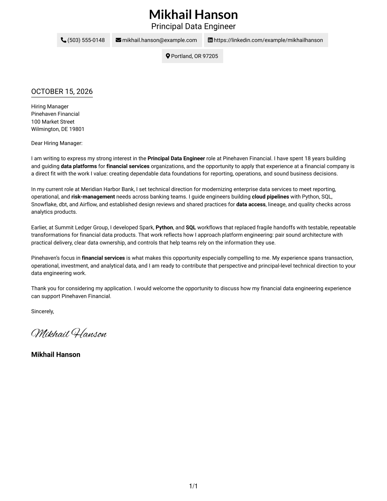 Cover letter example — page 1