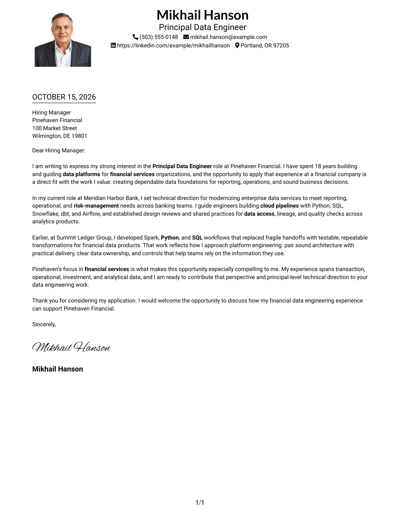 Cover letter example — page 1