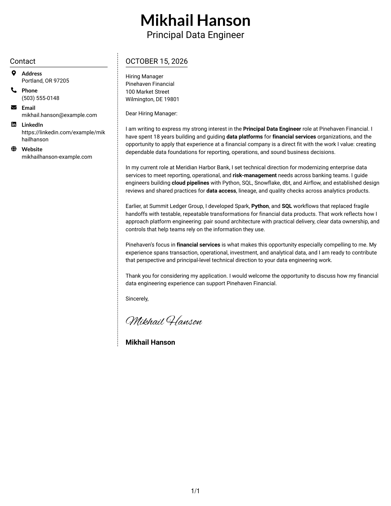 Cover letter example — page 1
