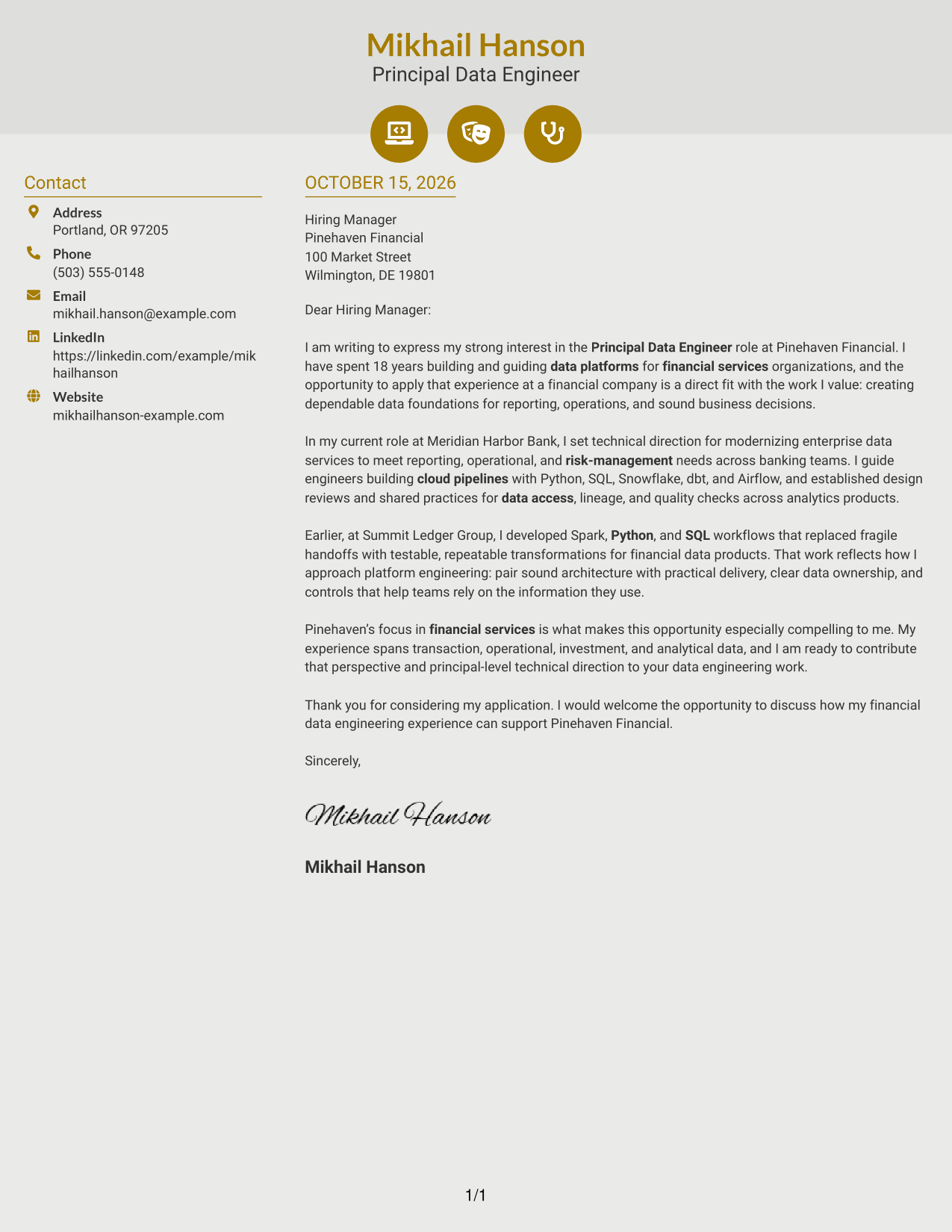 Cover letter example — page 1