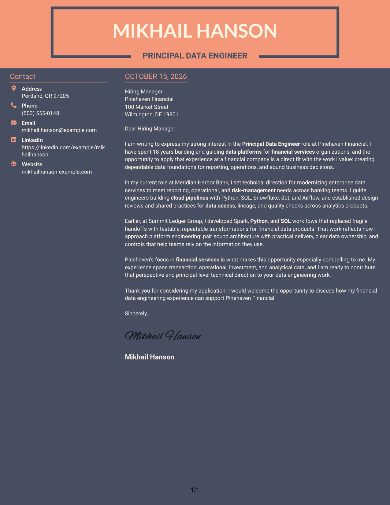 Cover letter example — page 1