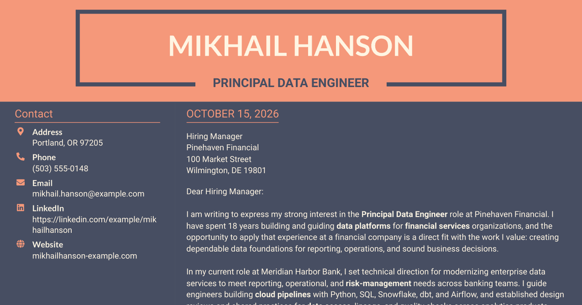 7 Principal Data Engineer Cover Letter Templates with Example