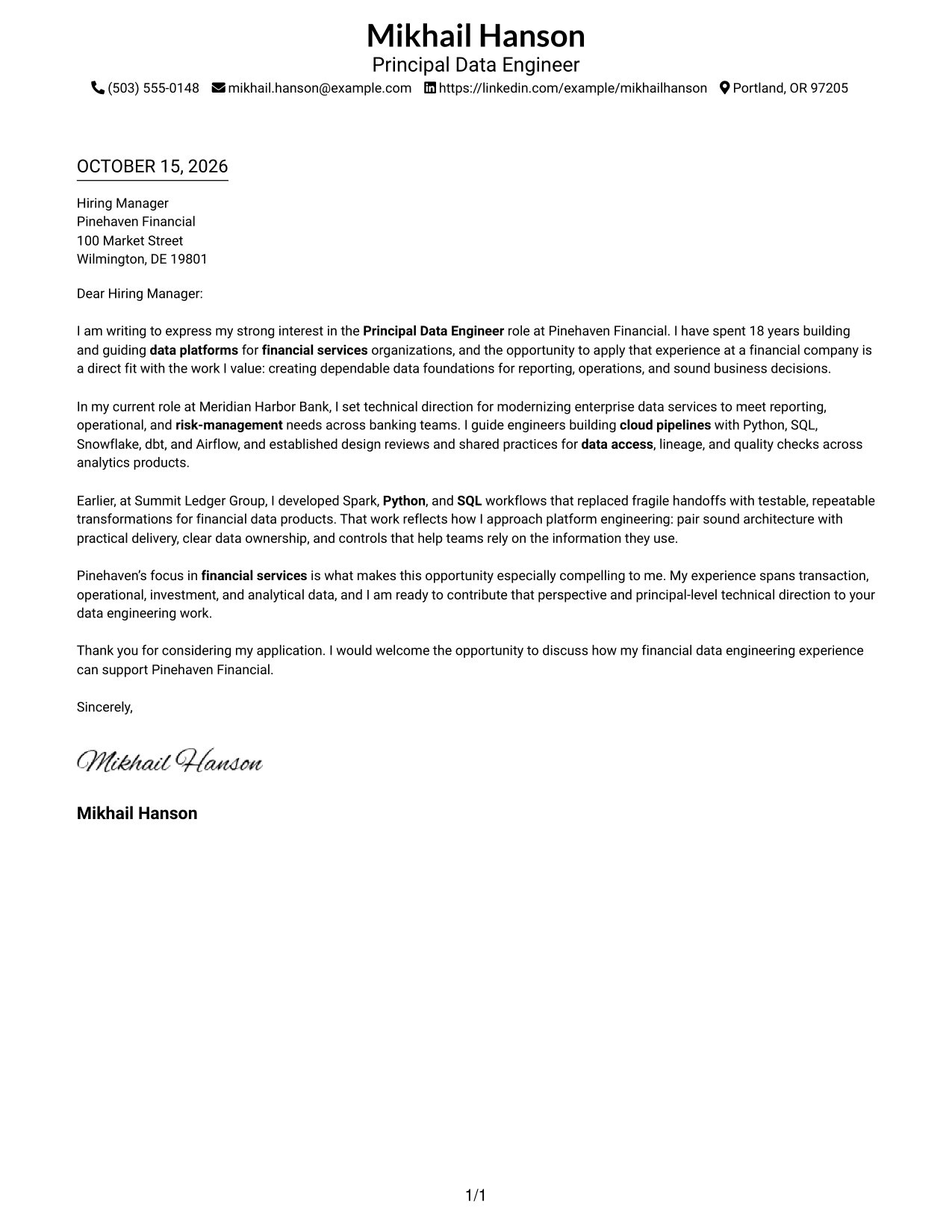 Cover letter example — page 1