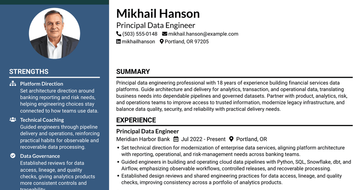 7 Principal Data Engineer Resume Templates with Example