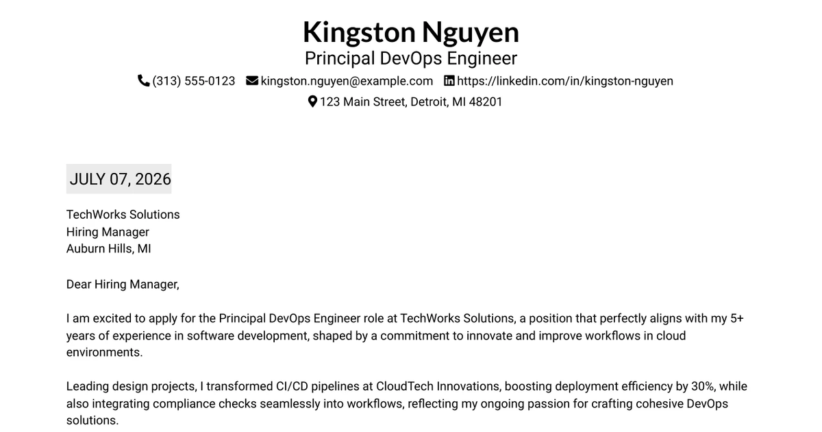 30+ Principal DevOps Engineer Cover Letter Templates with Example 2026
