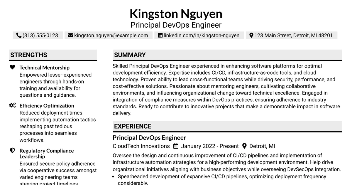 33 Principal DevOps Engineer Resume Templates with Example 2026 (ATS-Optimized)