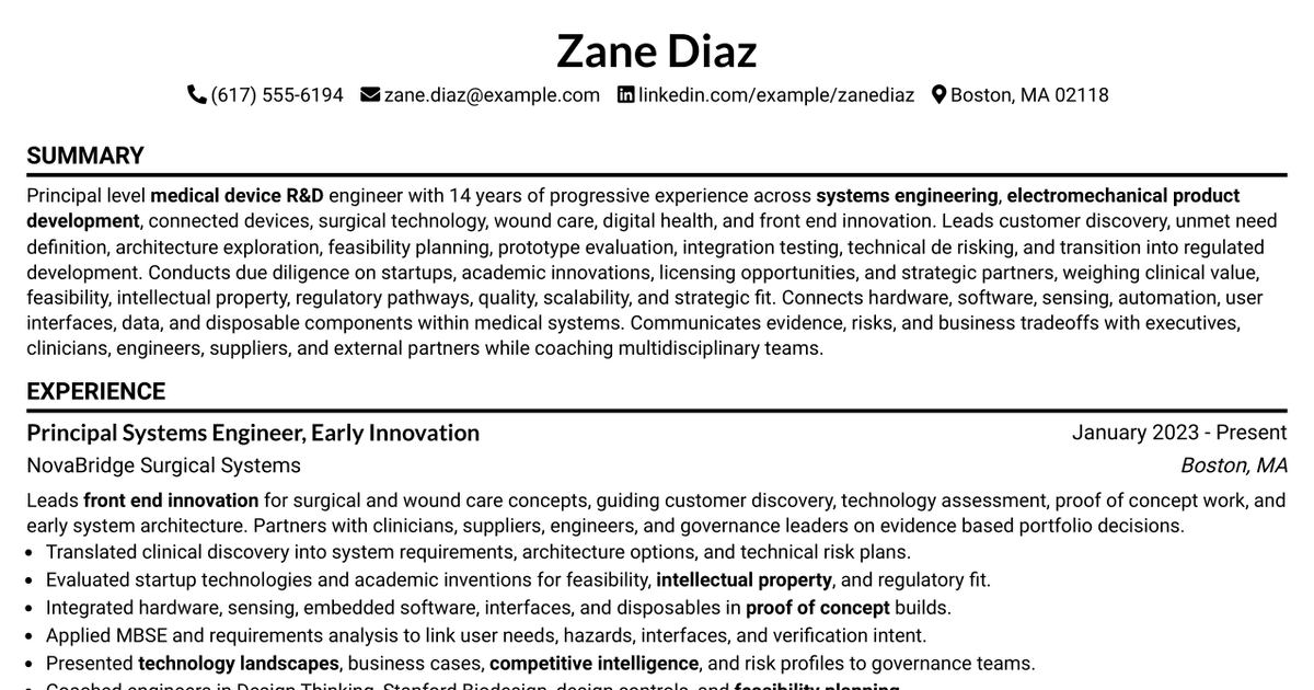 7 Principal Engineer, Early Innovation R&D Resume Templates with Example