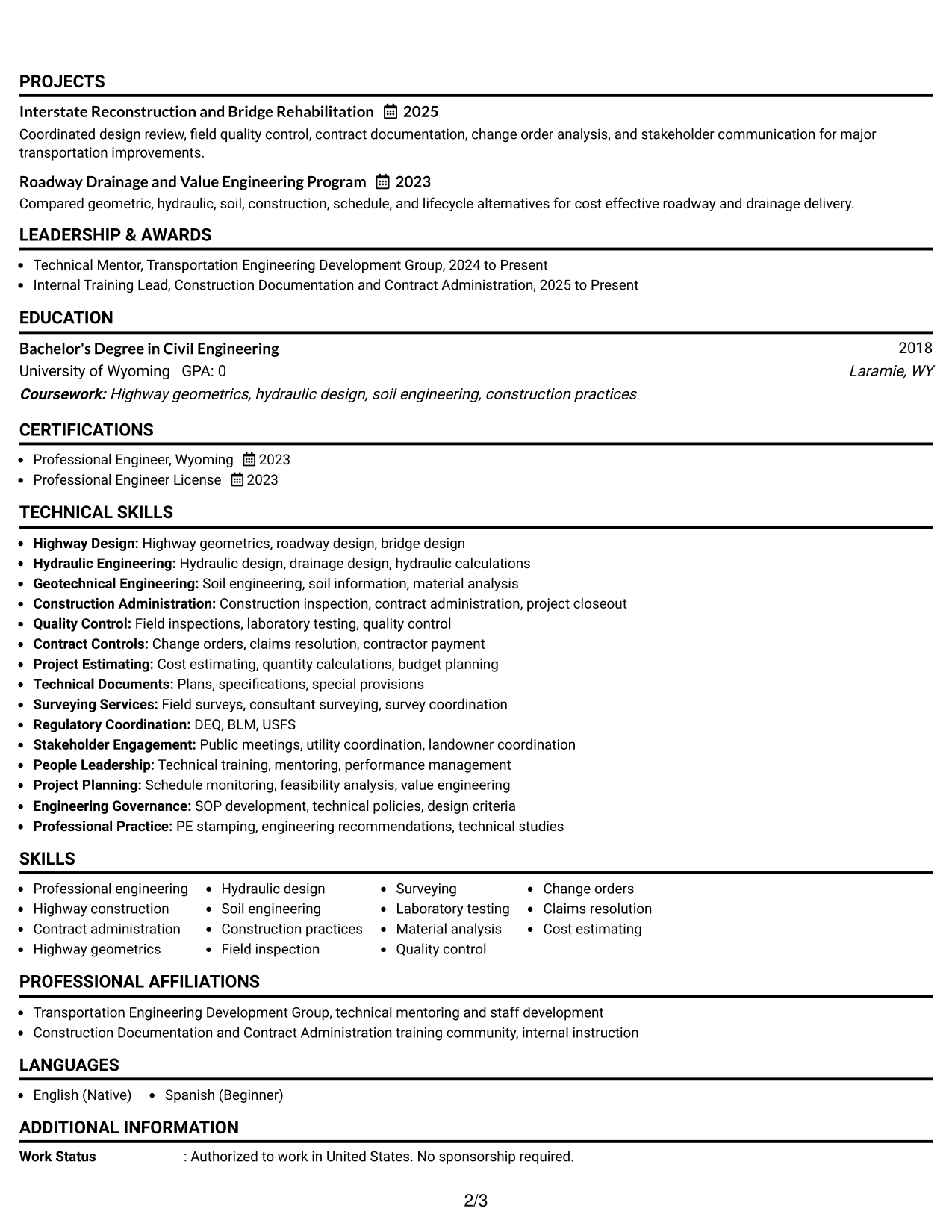 Resume Example Page 2
