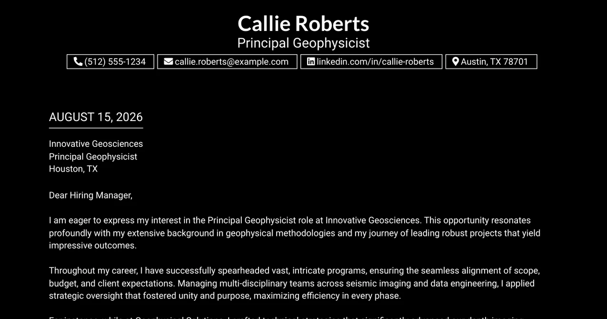 30+ Principal Geophysicist Cover Letter Templates with Example 2026