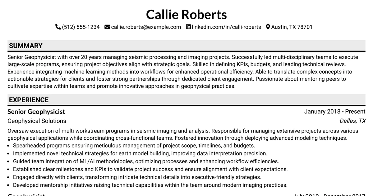33 Principal Geophysicist Resume Templates with Example 2026 (ATS-Optimized)