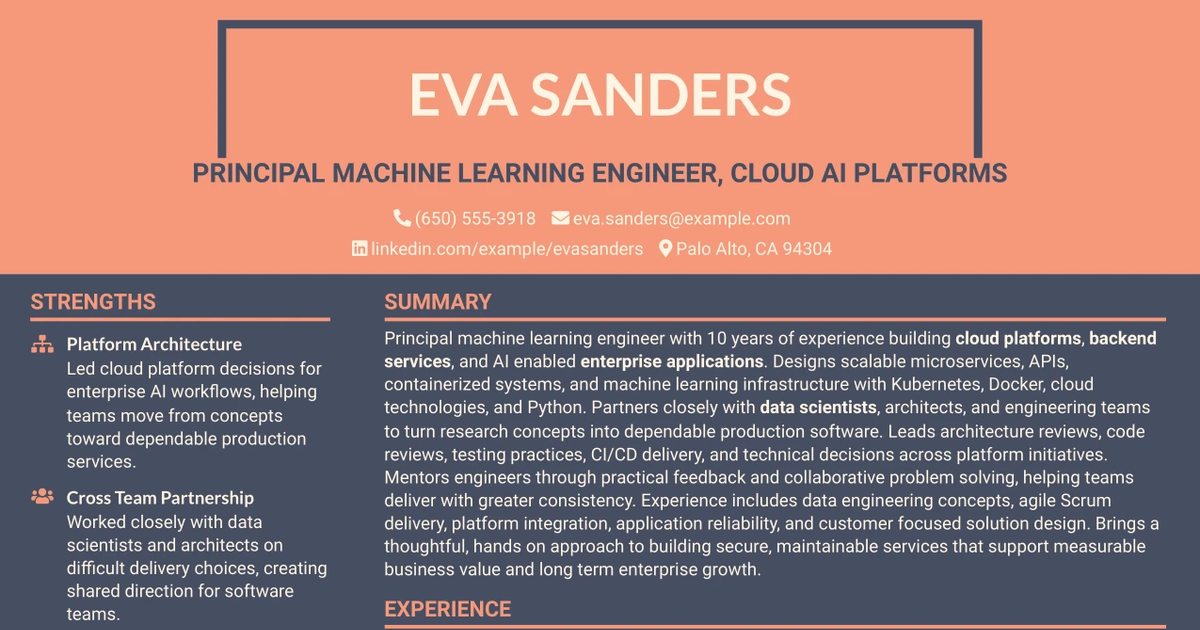 33 Principal Machine Learning Engineer - Cloud AI Platforms Resume Templates with Example