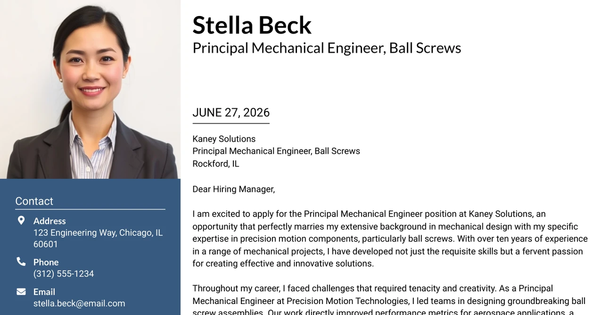 30+ Principal Mechanical Engineer, Ball Screws Cover Letter Templates with Example 2026