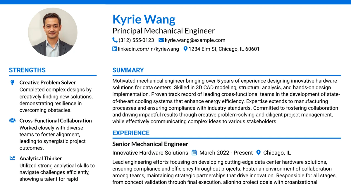 33 Principal Mechanical Engineer Resume Templates with Example 2026 (ATS-Optimized)