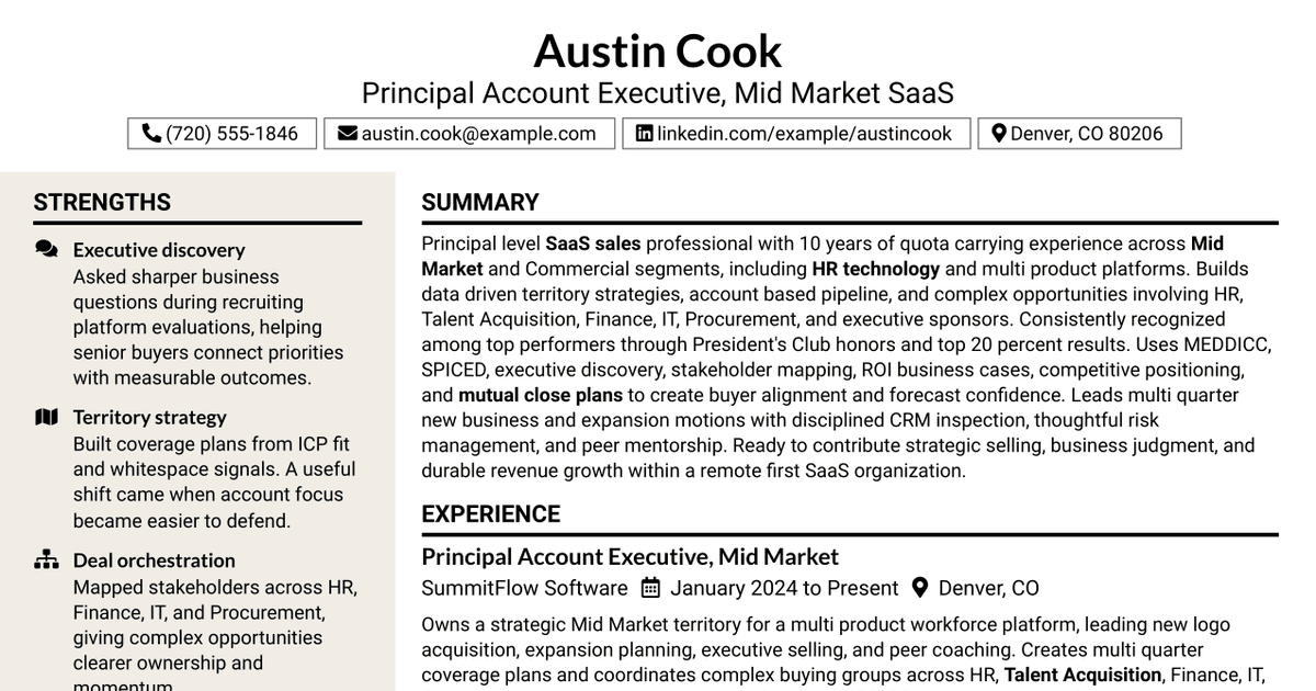 7 Principal Mid-Market Account Executive Resume Templates with Example
