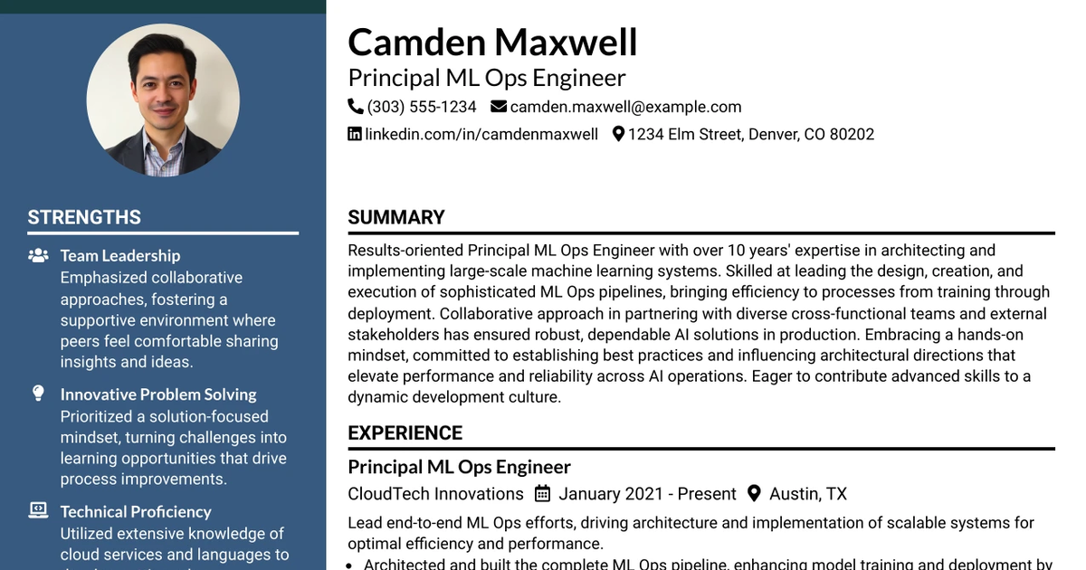 33 Principal ML Ops Engineer Resume Templates with Example 2026 (ATS-Optimized)