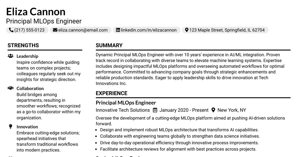 33 Principal MLOps Engineer Resume Templates with Example 2026 (ATS-Optimized)