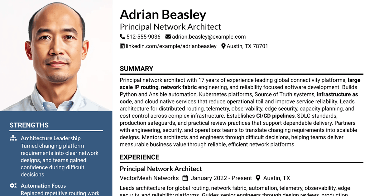 7 Principal Network Architect Resume Templates with Example