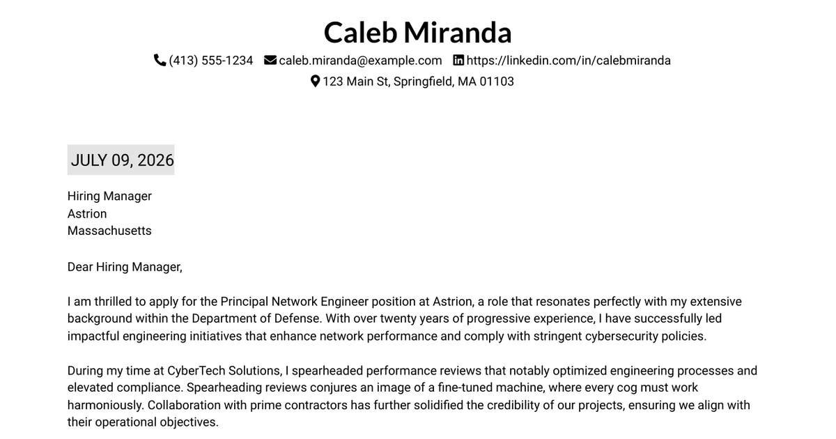 30+ Principal Network Engineer Cover Letter Templates with Example 2026