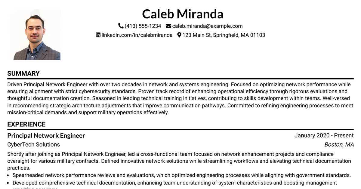 33 Principal Network Engineer Resume Templates with Example 2026 (ATS-Optimized)