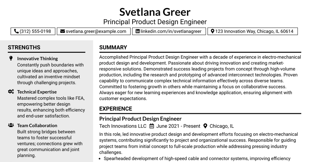 33 Principal Product Design Engineer Resume Templates with Example 2026 (ATS-Optimized)