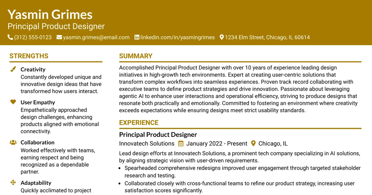 33 Principal Product Designer Resume Templates with Example 2026 (ATS-Optimized)