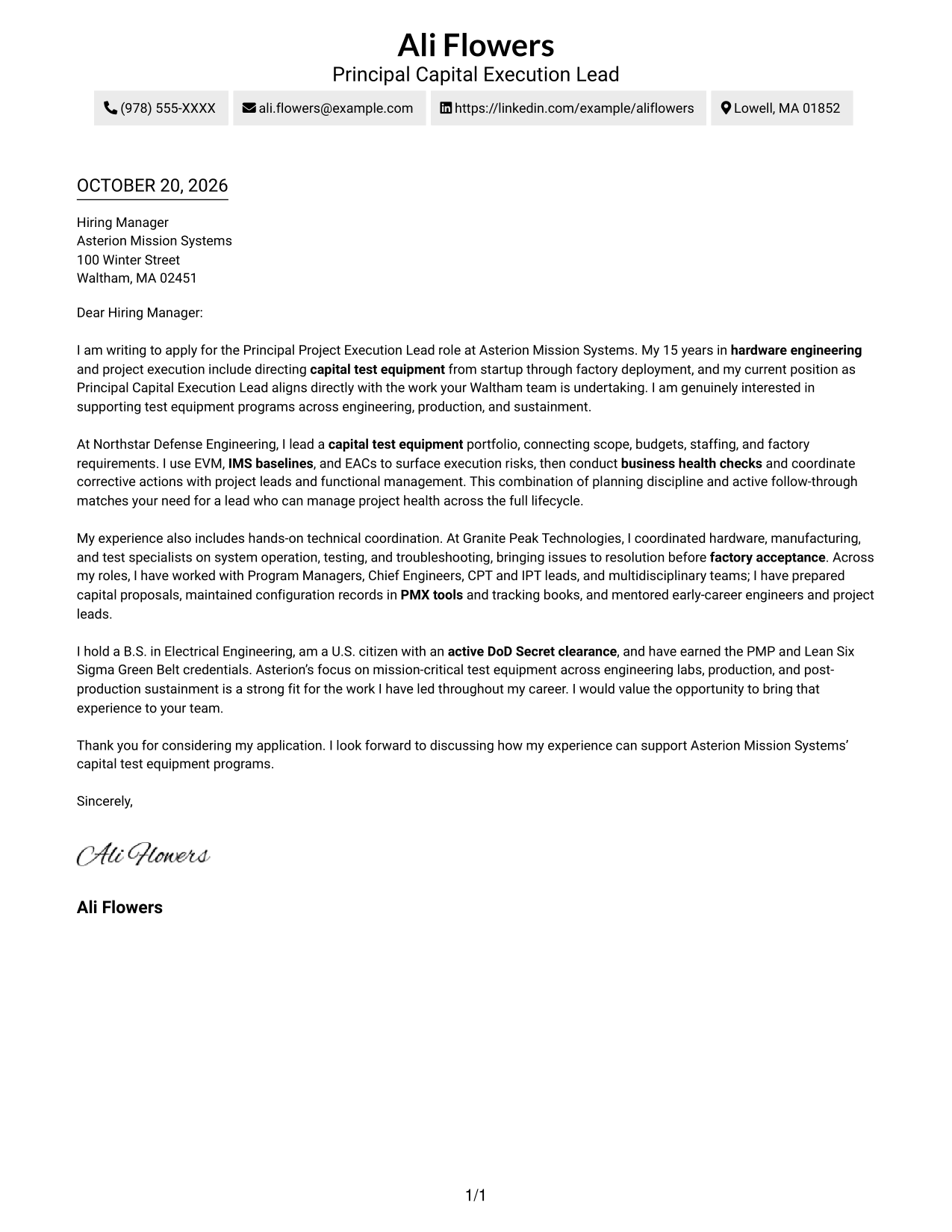 Cover letter example — page 1