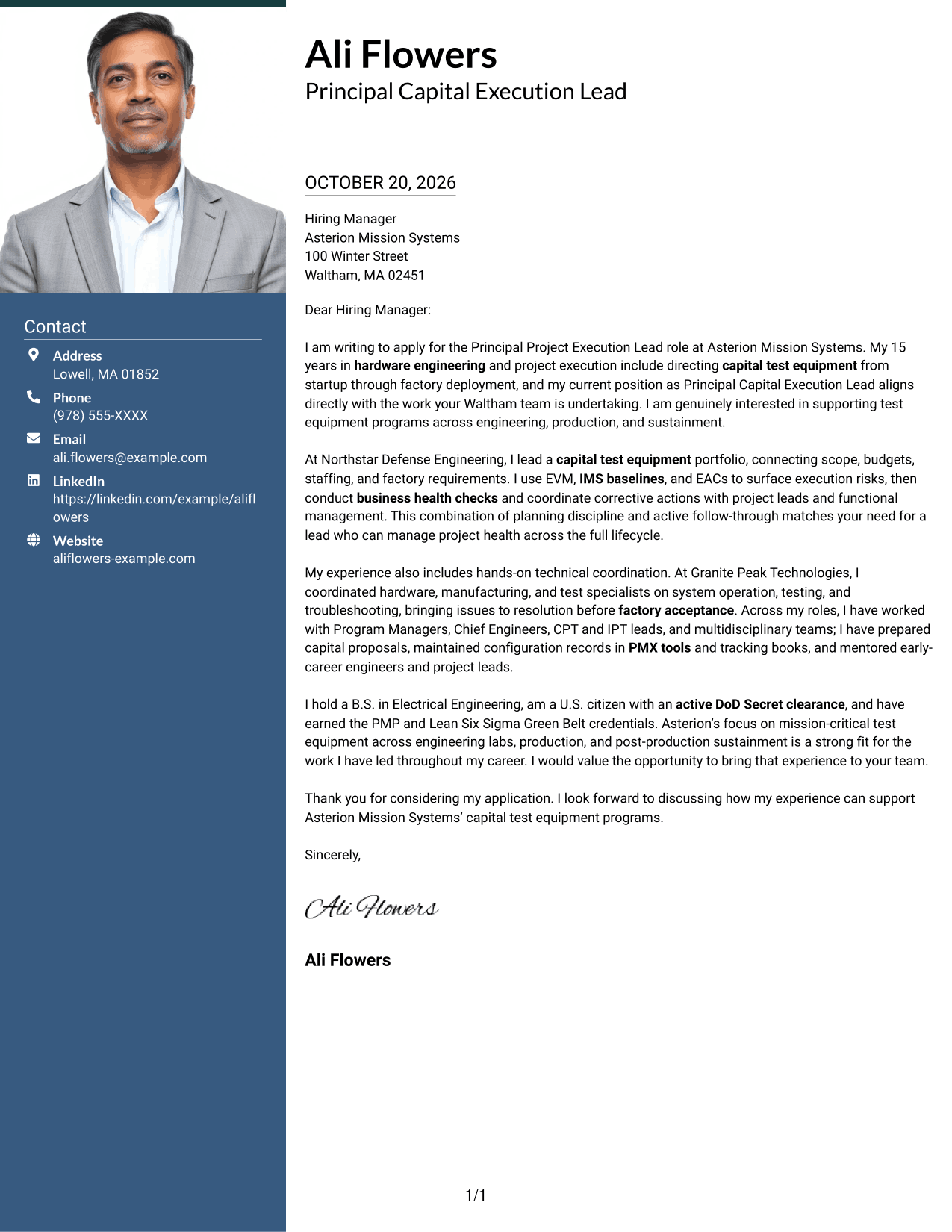 Cover letter example — page 1