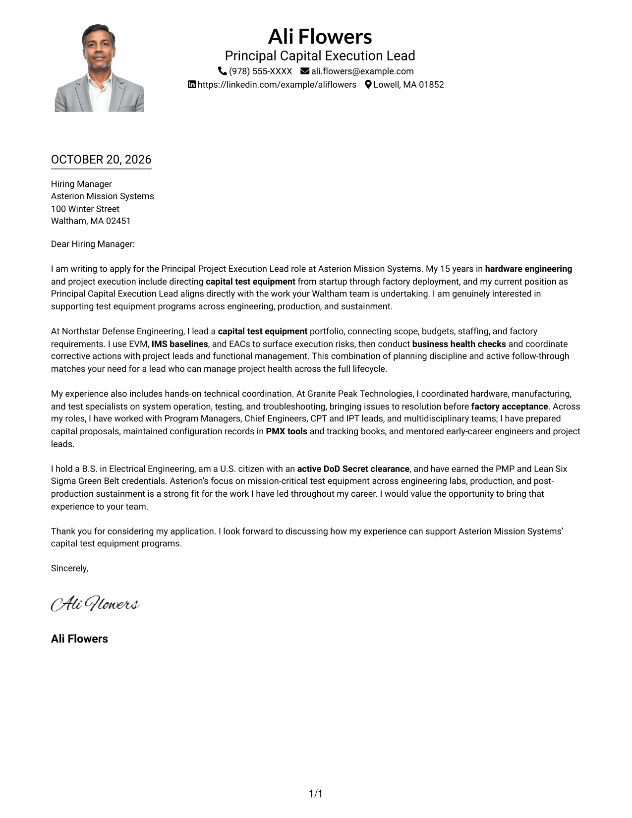 Cover letter example — page 1