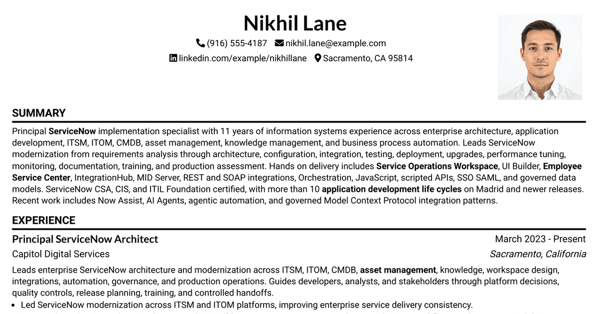 7 Principal ServiceNow Implementation Specialist Resume Templates with Example