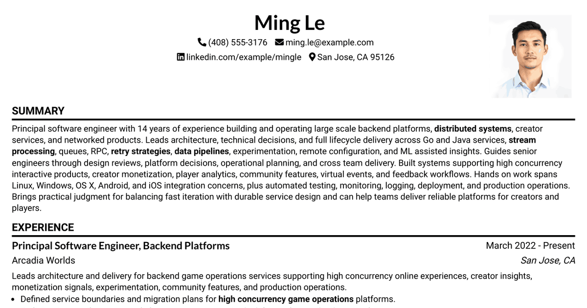 7 Principal Software Engineer, Creator Game Operations Resume Templates with Example