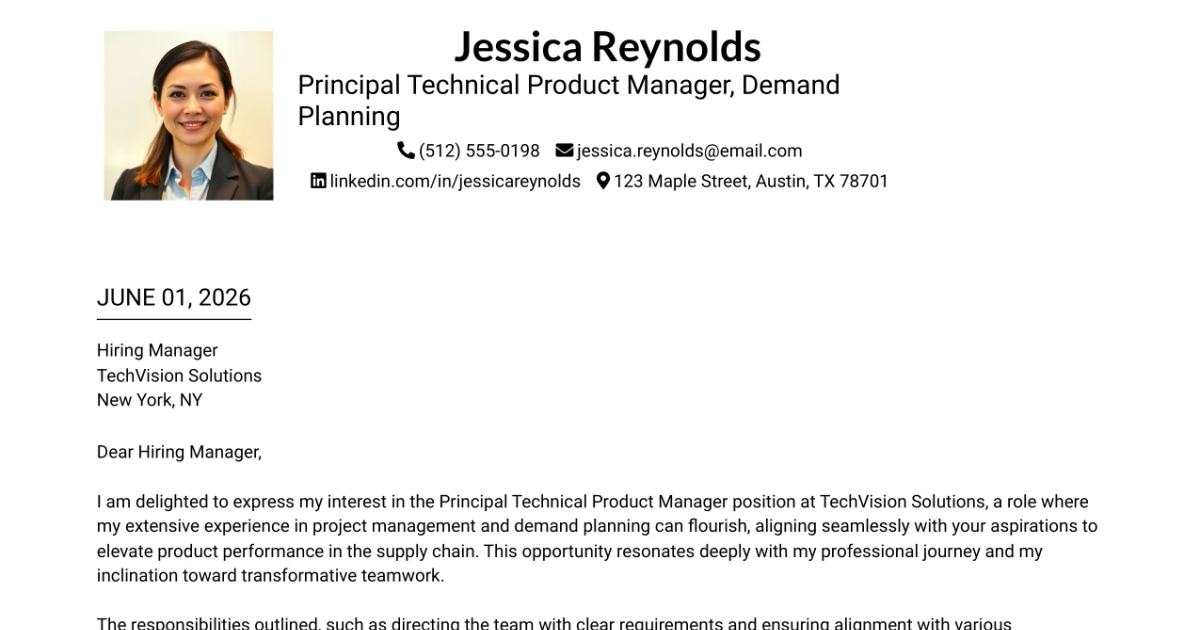 30+ Principal Technical Product Manager, Demand Planning Cover Letter Templates with Example 2026
