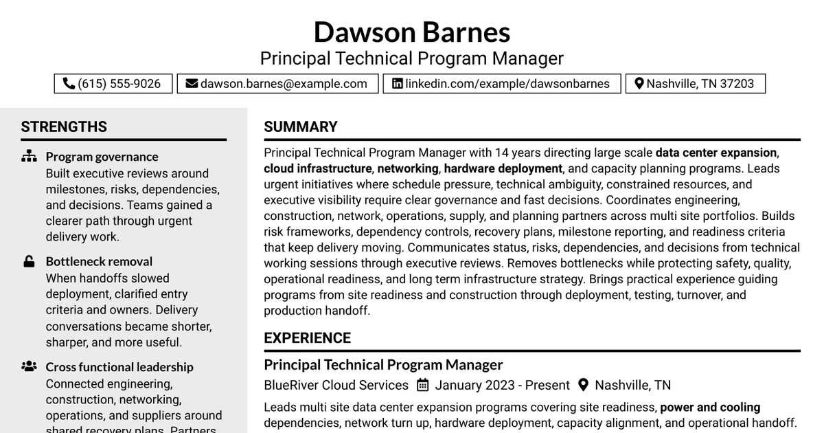 7 Principal Technical Program Manager Resume Templates with Example
