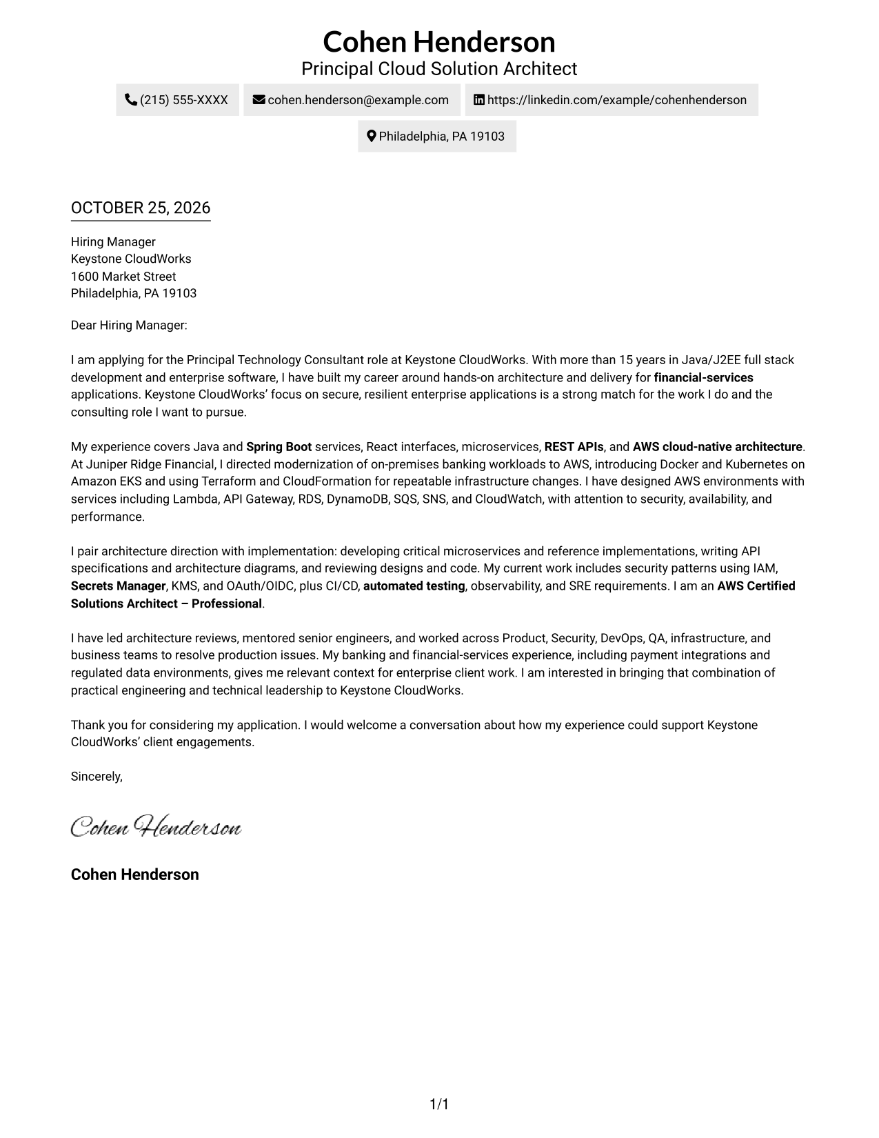 Cover letter example — page 1