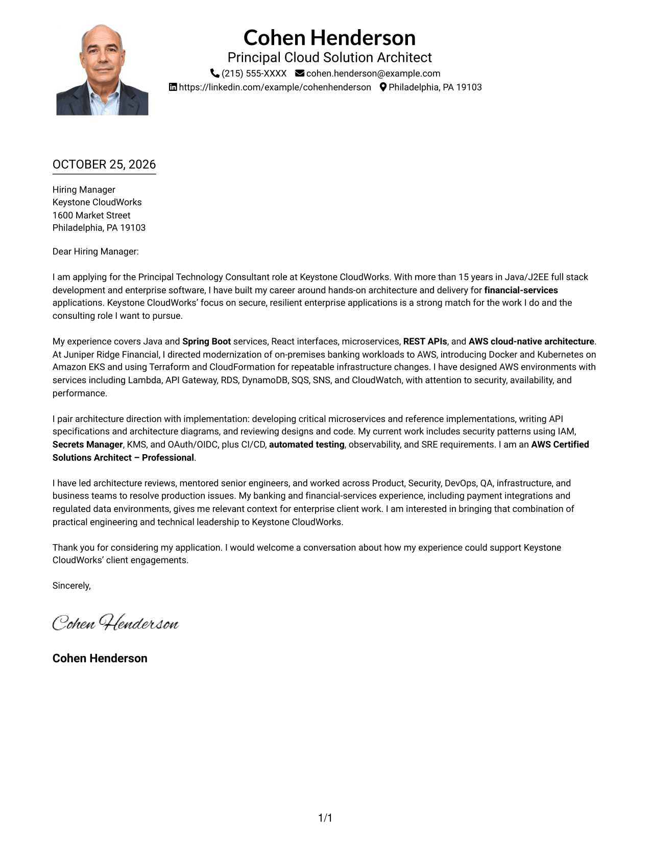 Cover letter example — page 1