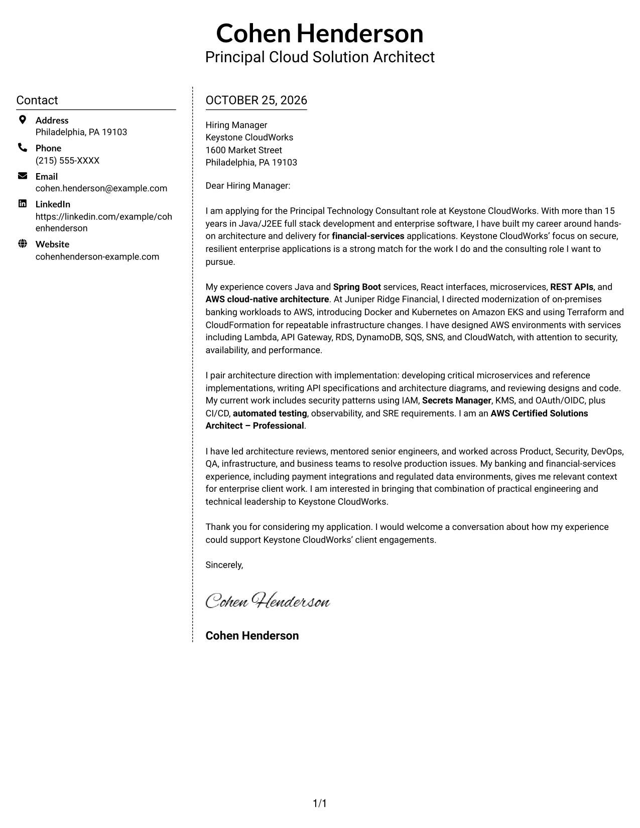 Cover letter example — page 1