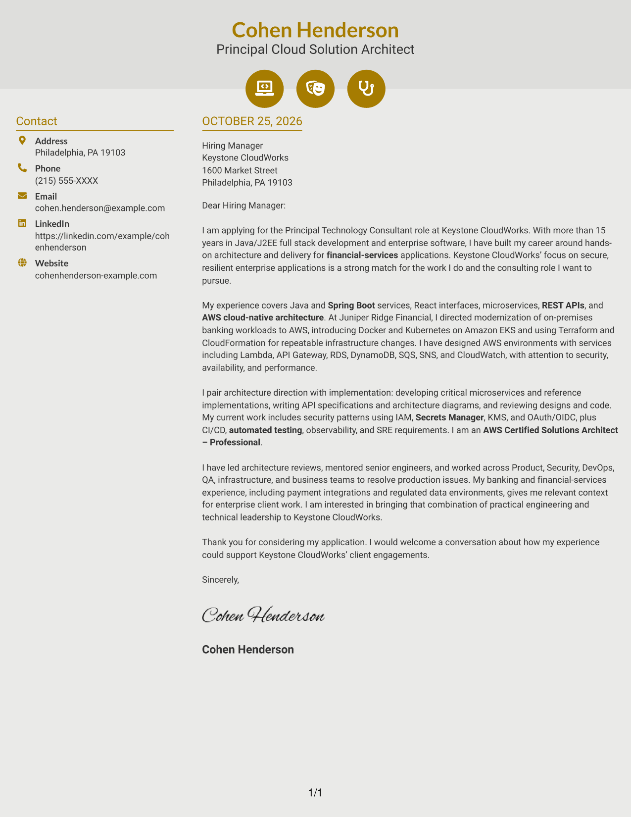 Cover letter example — page 1