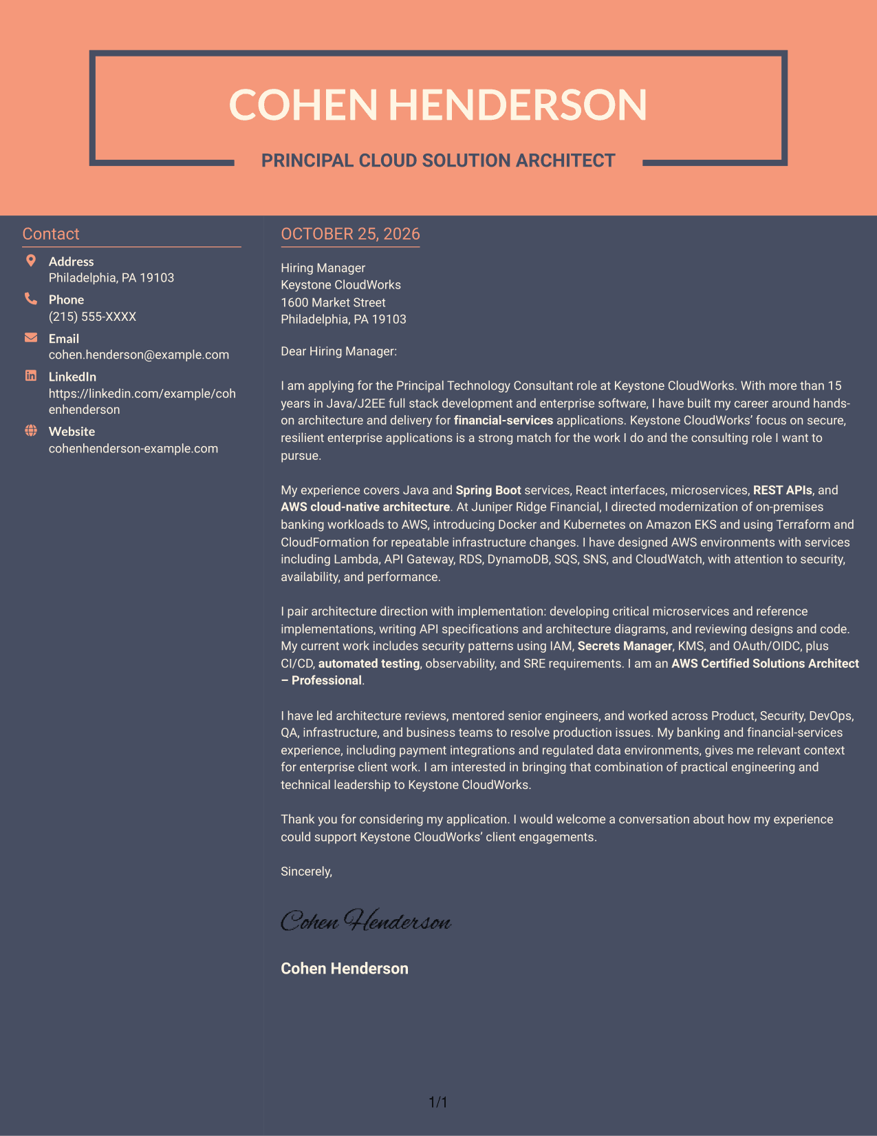 Cover letter example — page 1