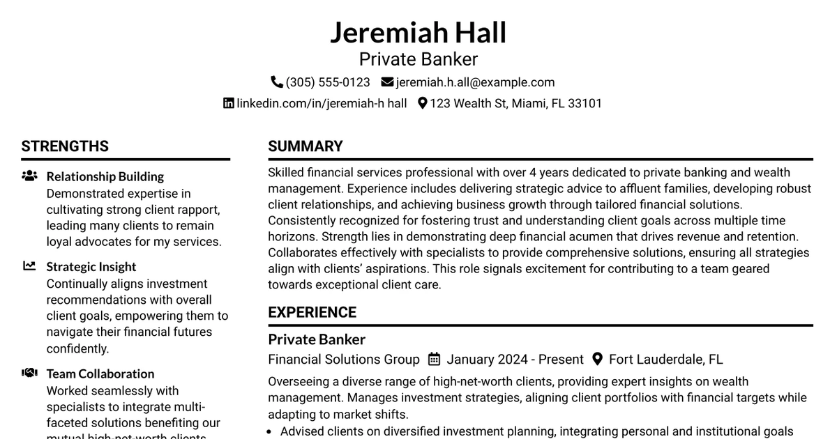 33 Private Banker Resume Templates with Example 2026 (ATS-Optimized)
