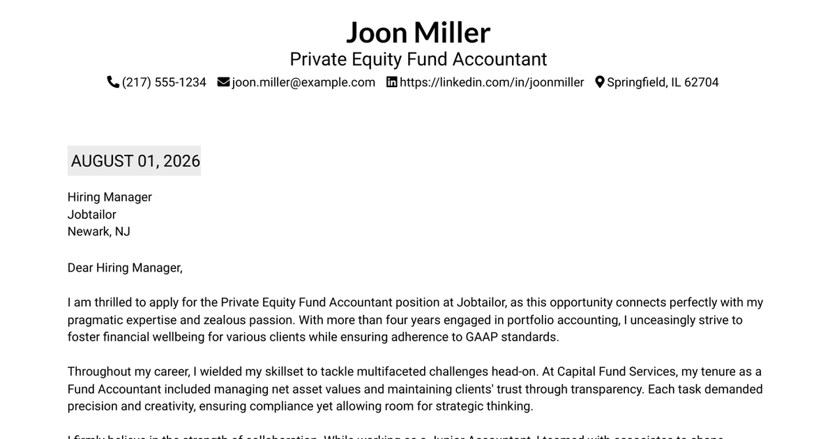 30+ Private Equity Fund Accountant Cover Letter Templates with Example 2026