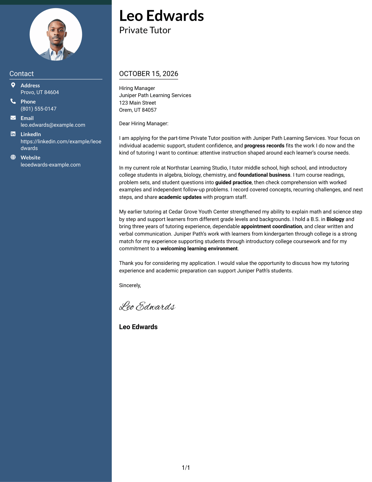 Cover letter example — page 1