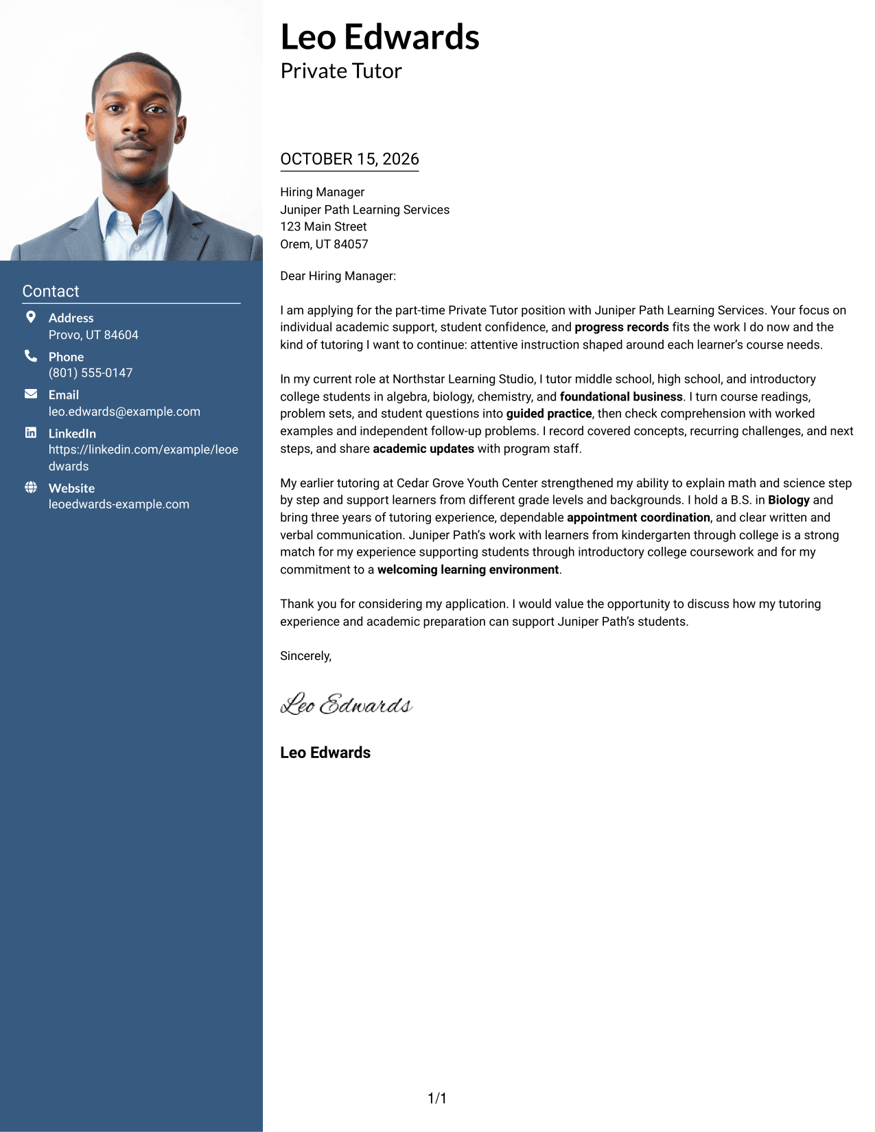 Cover letter example — page 1