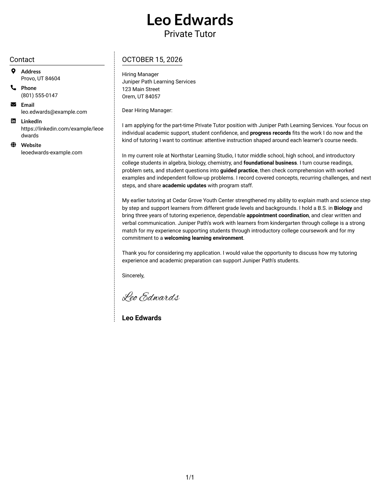 Cover letter example — page 1